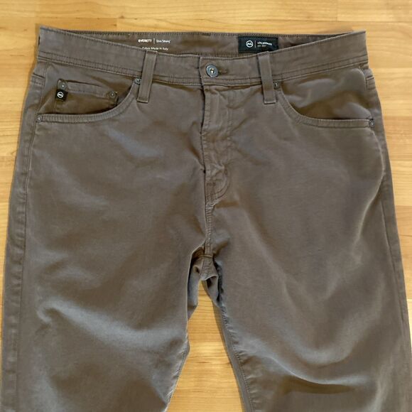 AG Adriano Goldschmied Everett Size 33x34 Slim Straight Brown Chino Pants Mens - Picture 2 of 13